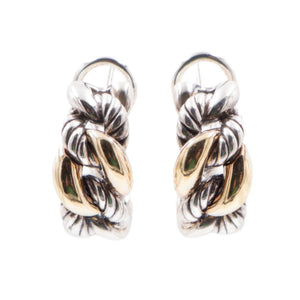 David Yurman Belmont Sterling Silver 18K Gold 1 Inch Curb Link Huggie Earrings