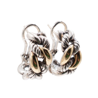 David Yurman Belmont Sterling Silver 18K Gold 1 Inch Curb Link Huggie Earrings