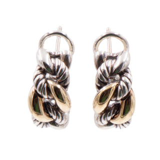 David Yurman Belmont Sterling Silver 18K Gold 1 Inch Curb Link Huggie Earrings