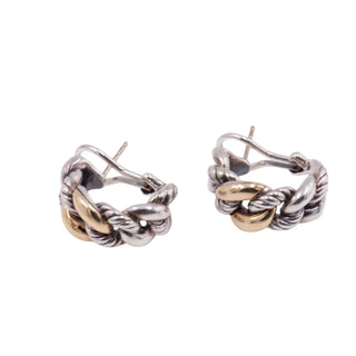 David Yurman Belmont Sterling Silver 18K Gold 1 Inch Curb Link Huggie Earrings