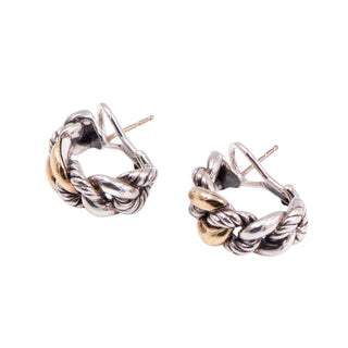 David Yurman Belmont Sterling Silver 18K Gold 1 Inch Curb Link Huggie Earrings