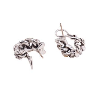 David Yurman Belmont Sterling Silver 18K Gold 1 Inch Curb Link Huggie Earrings
