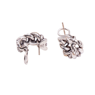 David Yurman Belmont Sterling Silver 18K Gold 1 Inch Curb Link Huggie Earrings