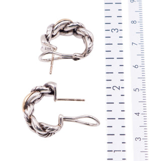 David Yurman Belmont Sterling Silver 18K Gold 1 Inch Curb Link Huggie Earrings