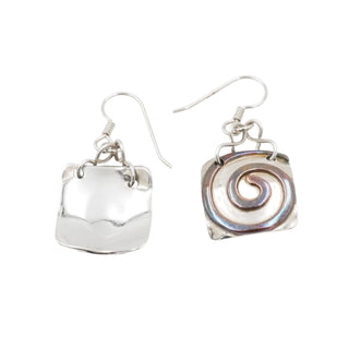 Sterling Silver Brass Spiral Square Dangle Earrings Artisan Mixed Metal 1.5 Inch