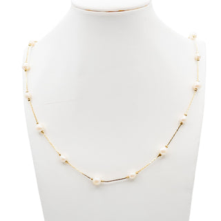 Elegant Vintage Trifari Gold-Plated Simulated White Pearl Station Necklace 28 Inches