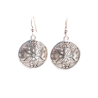 Brighton 1.5 Inch Floral Medallion Dangle Earrings Silver Tone