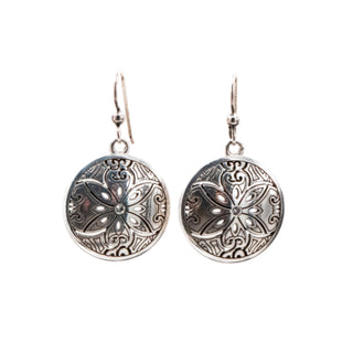 Brighton 1.5 Inch Floral Medallion Dangle Earrings Silver Tone