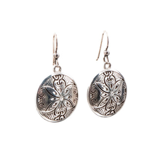 Brighton 1.5 Inch Floral Medallion Dangle Earrings Silver Tone