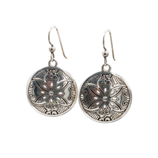 Brighton 1.5 Inch Floral Medallion Dangle Earrings Silver Tone