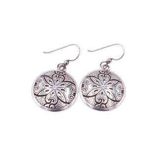 Brighton 1.5 Inch Floral Medallion Dangle Earrings Silver Tone