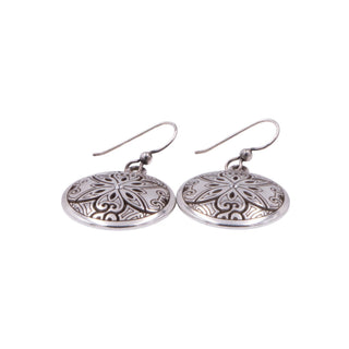 Brighton 1.5 Inch Floral Medallion Dangle Earrings Silver Tone