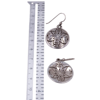 Brighton 1.5 Inch Floral Medallion Dangle Earrings Silver Tone