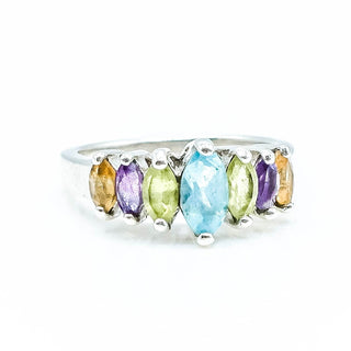 Multi Gemstone Sterling Silver Ring Amethyst Topaz Peridot Citrine Size 7