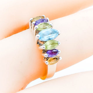 Multi Gemstone Sterling Silver Ring Amethyst Topaz Peridot Citrine Size 7