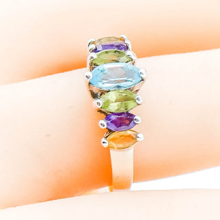 Multi Gemstone Sterling Silver Ring Amethyst Topaz Peridot Citrine Size 7