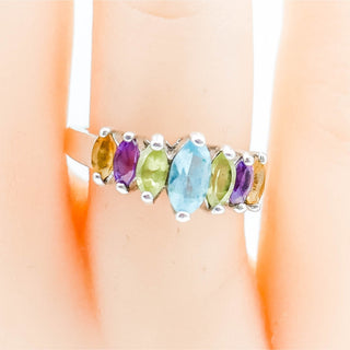 Multi Gemstone Sterling Silver Ring Amethyst Topaz Peridot Citrine Size 7
