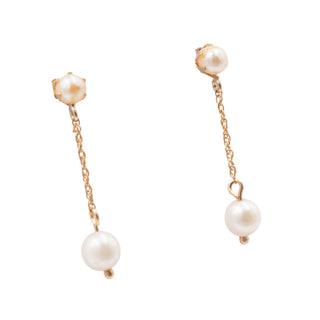 Vintage 14K Yellow Gold Cultured White Pearl 1 1/4 Inch Dangle Earrings