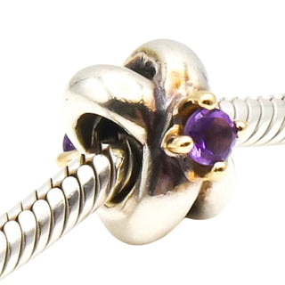 Pandora Love Knot Amethyst Sterling Silver Charm With 14K Gold