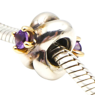 Pandora Love Knot Amethyst Sterling Silver Charm With 14K Gold