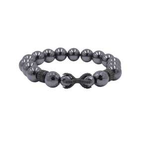 Hematite Stretch Bracelet Black CZ Infinity Accent Gunmetal Beads 7.9 Inches