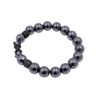 Hematite Stretch Bracelet Black CZ Infinity Accent Gunmetal Beads 7.9 Inches