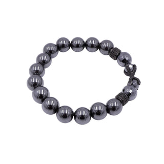 Hematite Stretch Bracelet Black CZ Infinity Accent Gunmetal Beads 7.9 Inches