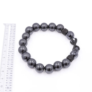 Hematite Stretch Bracelet Black CZ Infinity Accent Gunmetal Beads 7.9 Inches