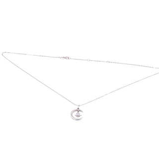 14K White Gold 16 to 18 Inch Moon North Star Moissanite Pendant Necklace