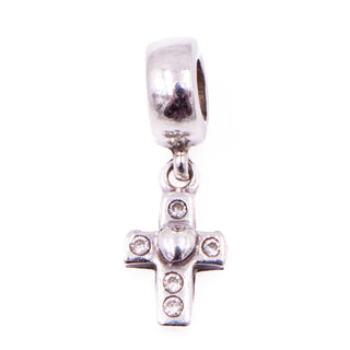 Pandora Retired Cross Dangle Sterling Silver Clear CZ Christian Faith Charm
