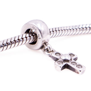 Pandora Retired Cross Dangle Sterling Silver Clear CZ Christian Faith Charm