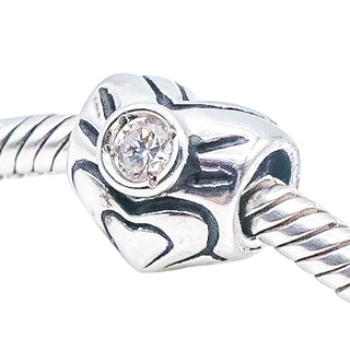 Chamilia Heart April Birthstone Sterling Silver Charm Bead Clear Swarovski Crystal