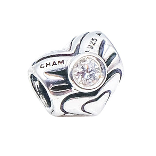Chamilia Heart April Birthstone Sterling Silver Charm Bead Clear Swarovski Crystal