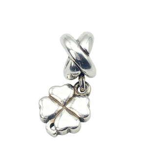 Pandora Retired Green Four Leaf Clover Sterling Silver Enamel Dangle Charm