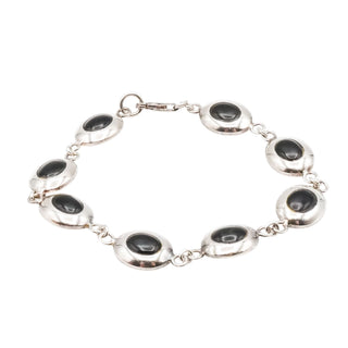 Black Onyx Oval Cabochon Sterling Silver Bracelet 7 Inches