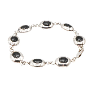 Black Onyx Oval Cabochon Sterling Silver Bracelet 7 Inches