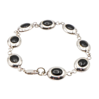 Black Onyx Oval Cabochon Sterling Silver Bracelet 7 Inches