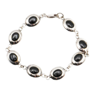 Black Onyx Oval Cabochon Sterling Silver Bracelet 7 Inches