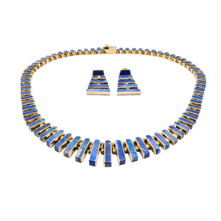 Smithsonian Institution Chilean Lapis Lazuli Necklace Earrings Set in Gold Plated Sterling Silver