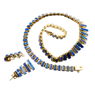Smithsonian Institution Chilean Lapis Lazuli Necklace Earrings Set in Gold Plated Sterling Silver