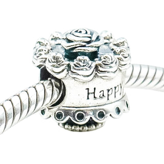 Pandora Retired Happy Birthday Cake Sterling Silver Rose Charm
