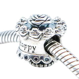 Pandora Retired Happy Birthday Cake Sterling Silver Rose Charm