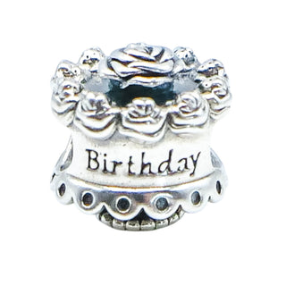 Pandora Retired Happy Birthday Cake Sterling Silver Rose Charm