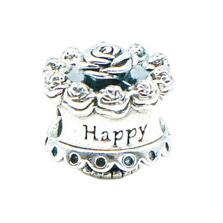 Pandora Retired Happy Birthday Cake Sterling Silver Rose Charm