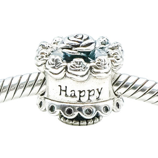Pandora Retired Happy Birthday Cake Sterling Silver Rose Charm