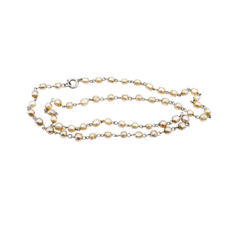 Vintage Faux Pearl White Metal Necklace 24 Inches Made In Germany Elegant Beaded Design