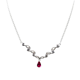 Vintage Sterling Silver Ruby Necklace Adj. Size 17 to 18 1/2 Inches