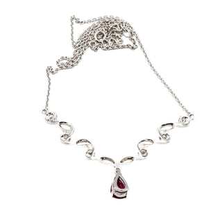 Vintage Sterling Silver Ruby Necklace Adj. Size 17 to 18 1/2 Inches