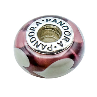 PANDORA Violet With Grey Hearts Murano Glass Sterling Silver Charm Bead