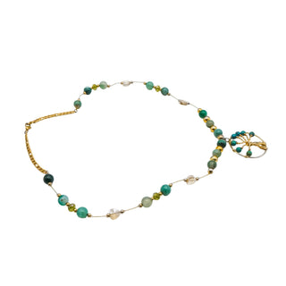 Tree of Life Necklace with Nephrite Jade and Green Agate - 24 Inches